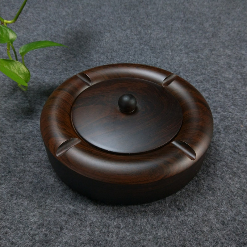 黑檀实木带盖烟灰缸欧式木质创意个性潮流大号家用客厅烟灰缸中式