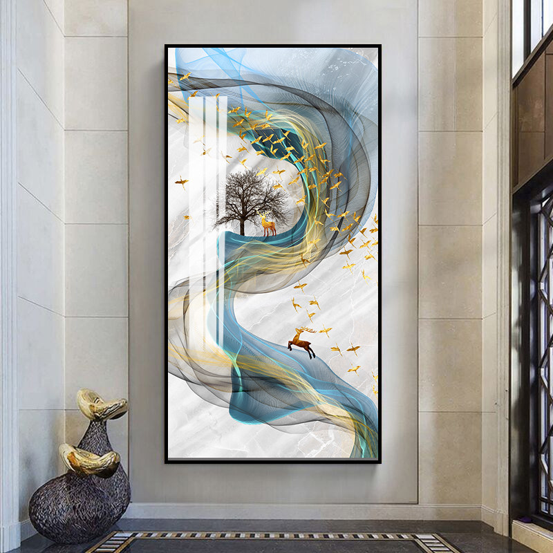 入户玄关装饰画竖版走廊过道壁画现代简约客厅轻奢水晶挂画