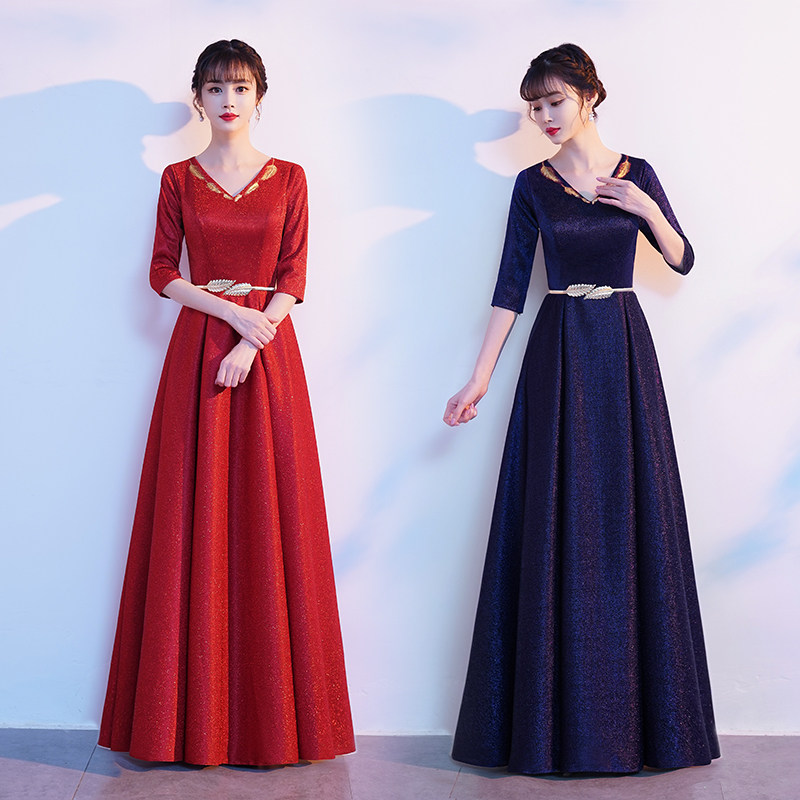 大合唱团礼服裙女主持人长裙演出服红歌表演中老年合唱朗诵指挥服
