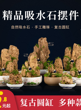 吸水石微景观居家摆件中式上水石奇石假山盆景配件U大小型装饰摆