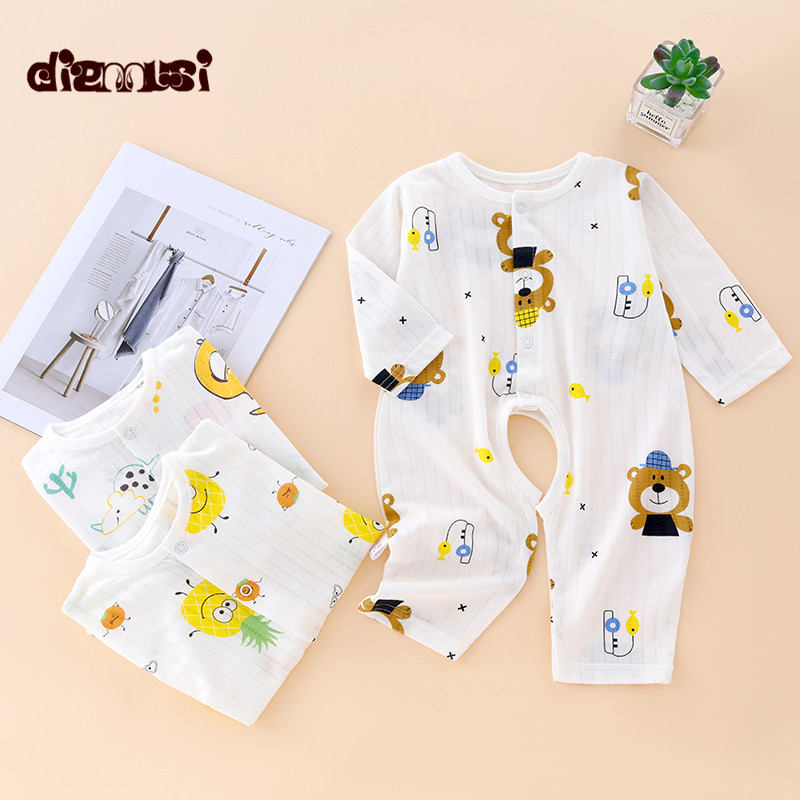 宝宝空调服夏季长袖超薄款睡衣新生婴儿衣服竹纤维连体衣哈衣爬服