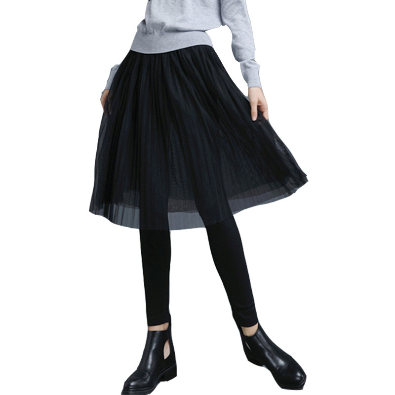 大码裙裤假两件春夏蕾丝打底裤女外穿高腰网纱百褶黑色一体连裤裙