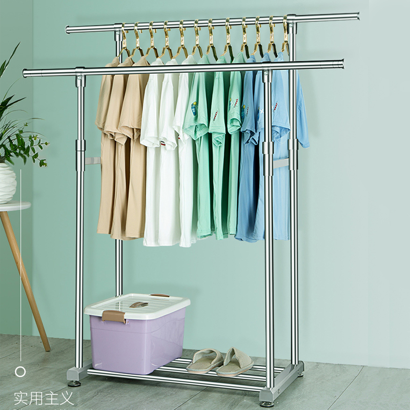 单杆不锈钢晾衣架子落地 加厚折叠伸缩凉衣杆 室内外卧室挂衣架