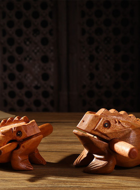 泰国招财蛙发声实木青蛙木蛤蟆蟾蜍木鱼木雕刻diy摆件木蛙木工艺