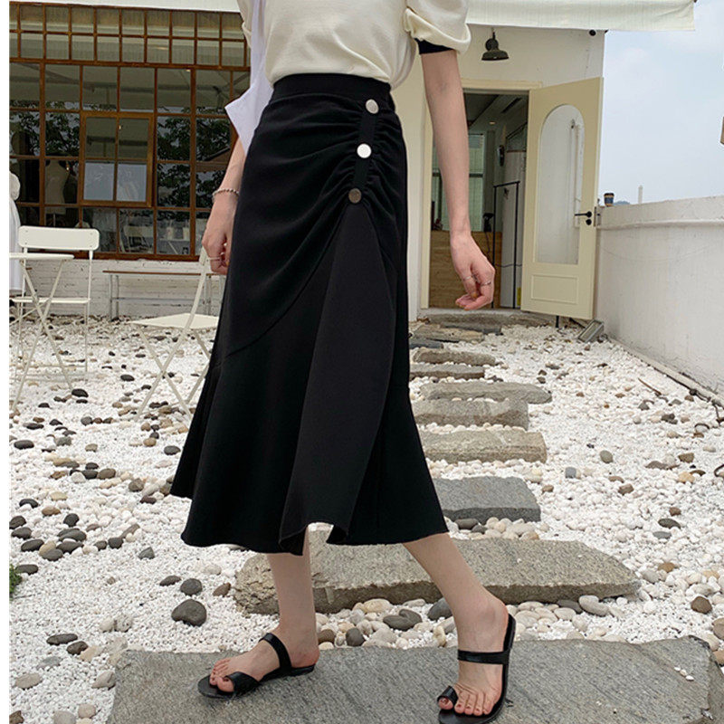 大码半身裙中长款鱼尾裙女夏2021新款胖mm遮胯显瘦不规则a字裙子