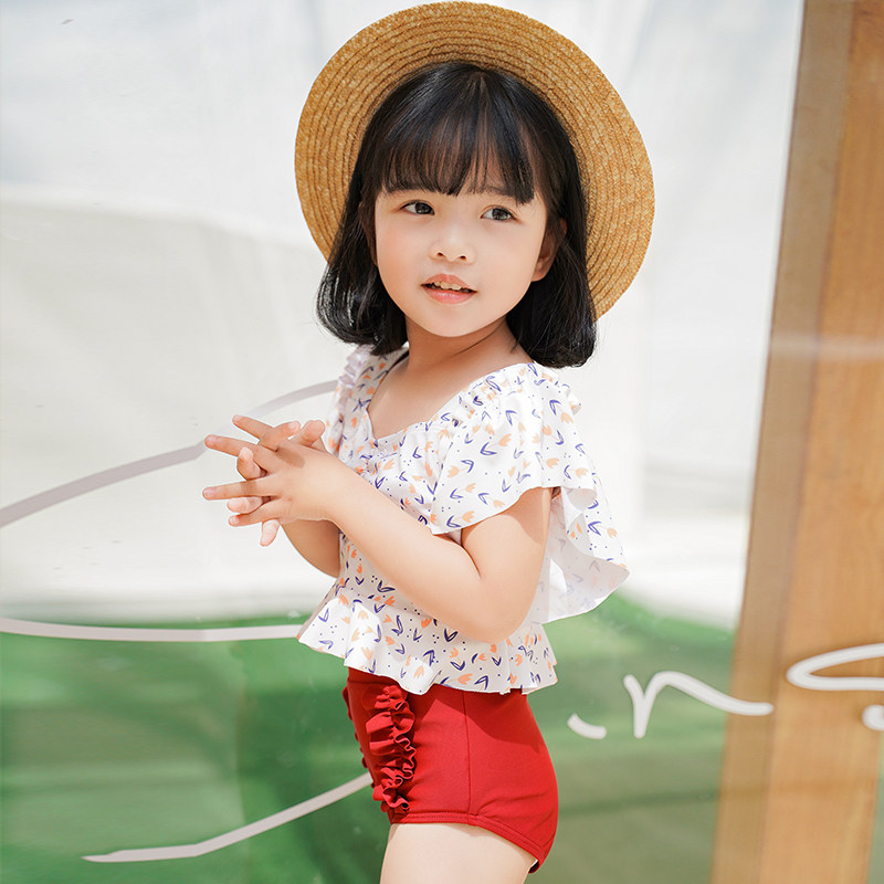 儿童泳衣女2021新款r分体中小童韩国女孩可爱荷叶边公主宝宝游泳