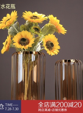 欧式样板房摆件轻奢风样品房金属花瓶样板间玻璃装饰品电视柜摆设