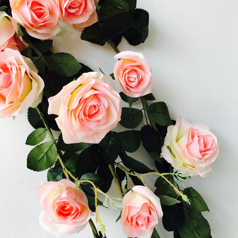 仿真玫瑰花绢花藤蔓假花空调管道遮挡塑料花缠绕室内藤条装饰花藤