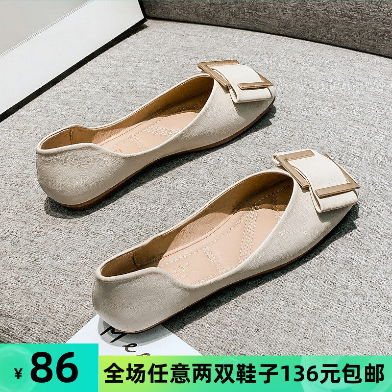 2021年秋季新款平底单鞋女百搭温柔E淑女晚晚鞋瓢鞋大码女鞋41一4