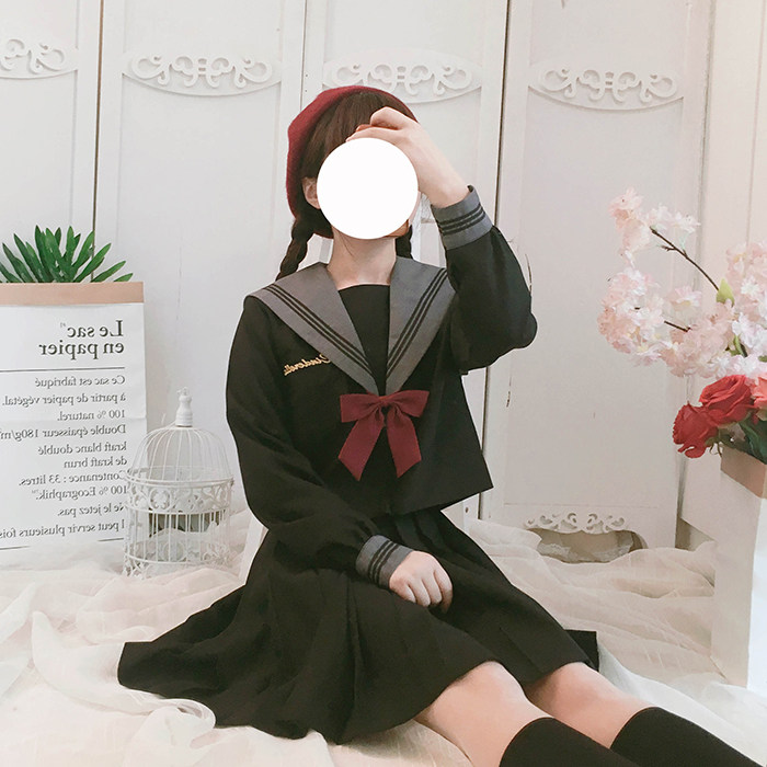 辛德瑞拉春款正统JK制u服黑色水手服日系校服学院风中间服