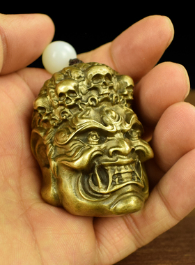 铜实心不动明王佛头把件男女随身把玩不动尊菩萨大X黑天财神医神