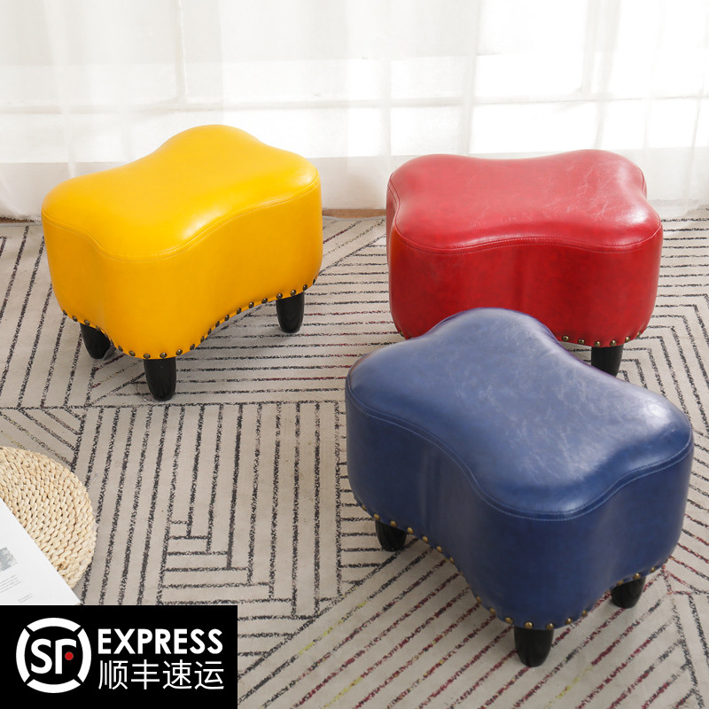 换鞋凳软美甲小凳子茶几沙发凳试鞋凳美式皮墩时尚创意搁脚凳实木