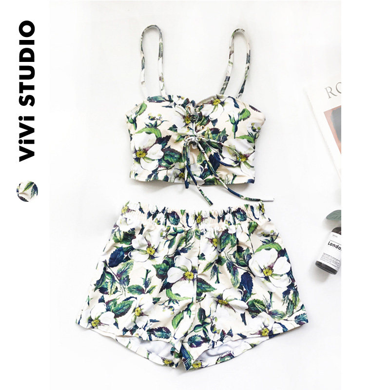 VV/20ss 日系可爱小清v新碎花游泳衣女三件套学生温泉度假分体泳