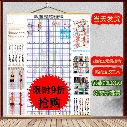 现货体态评估表瑜伽健身私教高低肩姿G势调整标准体测身体评估墙