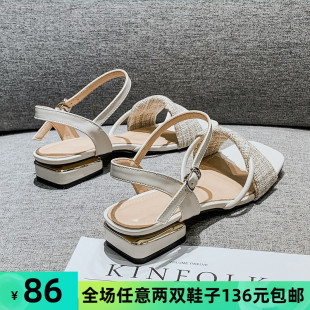 女X鞋 凉鞋 低跟百搭夏天仙女风平底防滑大码 时尚 40一4 女2021年新款