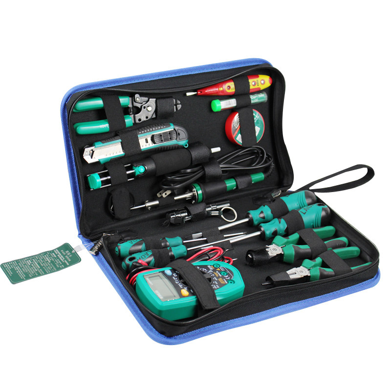 老 电讯工具装 电子电器组 万用表烙铁钳子工具