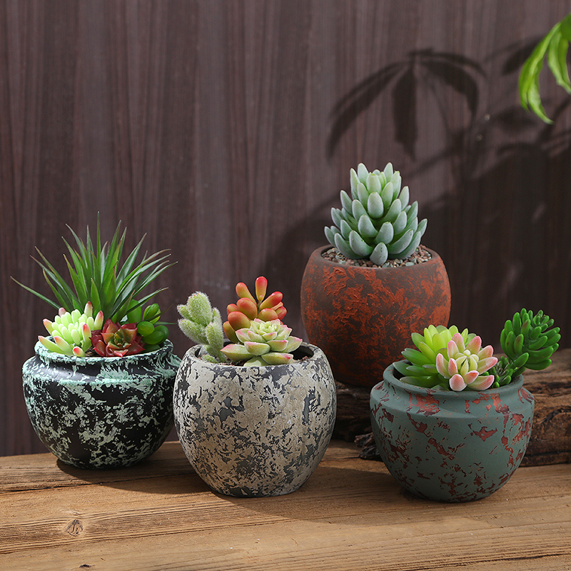 多肉花盆 仿古陶瓷花器 透气个性粗陶盆 复古植物盆 创意陶器陶罐