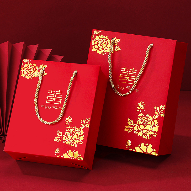 手提袋喜糖袋g结婚庆喜糖盒子喜糖礼盒装伴手礼品袋大号纸袋包装