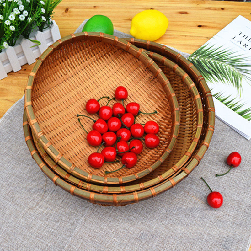 竹编簸箕竹果盘纯手工烟熏竹筲箕竹制品竹编菜篮收纳筐装饰道具
