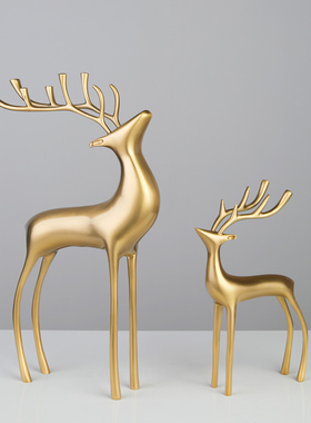 全铜鹿书柜酒柜客厅铜鹿摆件新房装饰品欧式美式样板间新婚礼品