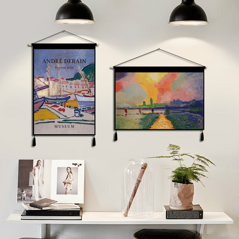 ins布油画挂毯 卧室客厅沙发背景布轻奢布艺挂画挂布电表箱装饰画