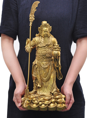 关公铜像招财武财神聚宝盆文关公像店铺客厅家居供奉神像摆件