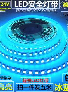 LED灯带条防水24V冰蓝色LED灯条12V冷蓝色超高亮防雨LED湖蓝色5米