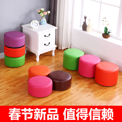 实木皮凳子创意圆凳客厅沙发凳换鞋凳时尚茶几凳家用小板凳皮墩子