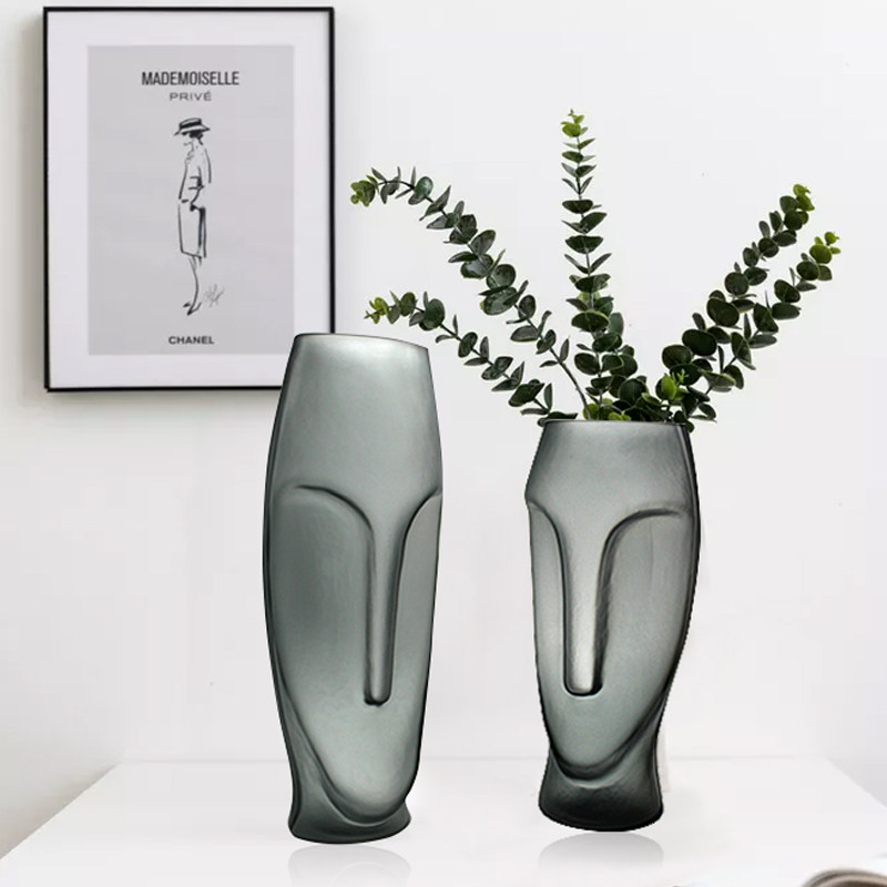 定制烟灰色人脸磨砂花瓶(大小号) 家居软装配饰摆件