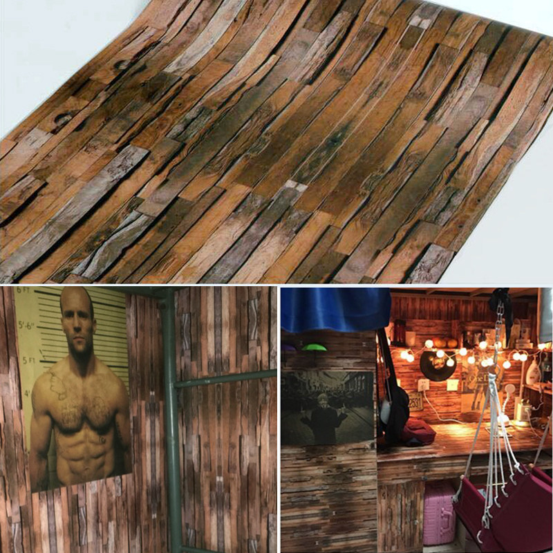 复古木纹卧室自粘墙纸学生寝室桌子柜家具门翻新贴纸防水壁纸墙贴