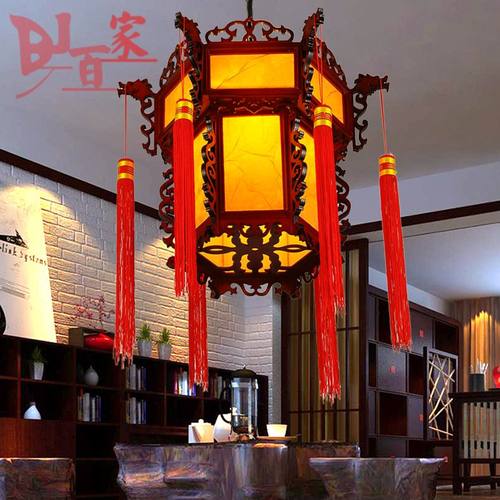 中式明清仿古实木宫廷吊灯复古六角宫灯笼走廊过道餐厅灯创意
