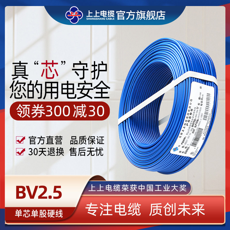 上上电线电缆 ZR/BV2.5平方家装无氧铜芯阻燃电线 单芯单股硬线