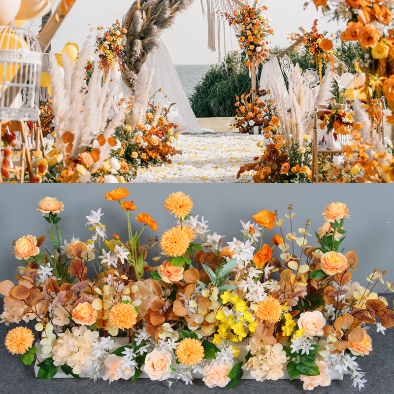 婚庆路引花排香槟文心花排果叶虞美人排花绢花 婚礼布置T台花排