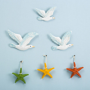 地中海风格海鸟套三壁饰树脂彩绘海鸥和平鸽壁挂件背景墙饰装饰品