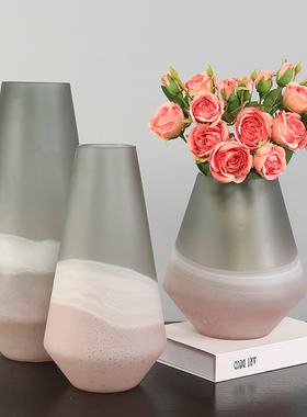 美式磨砂玻璃花瓶可水培家居客厅样板间电视柜插花轻奢装饰品摆件