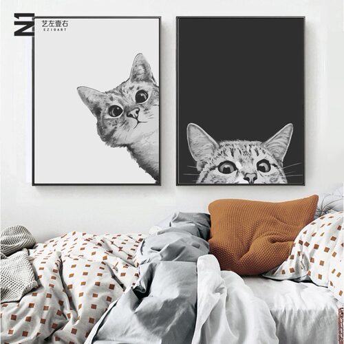 DIY数字油彩画  虎斑 英短 小猫手绘装饰黑白挂画艺左壹右