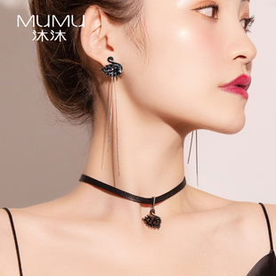 耳环女长款韩国气质流苏黑天鹅耳线2021新款潮高级感法式网红耳饰