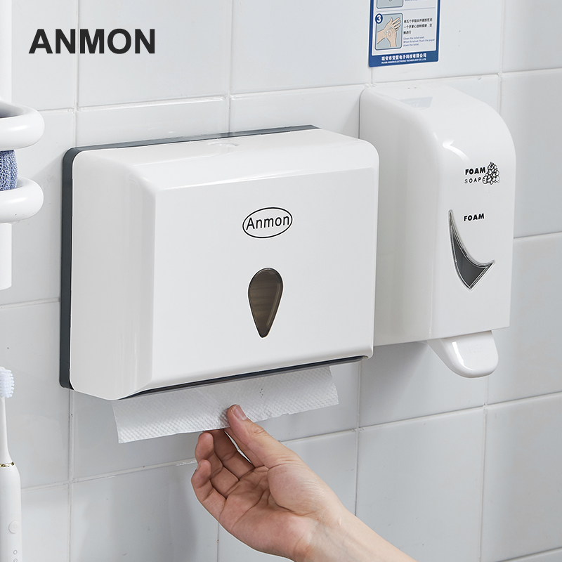 Anmon免打孔卫生间擦手纸巾盒 壁挂式 厕所抽纸盒厨房纸巾架方形