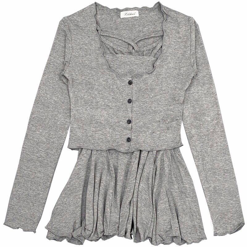 2021韩国东大门夏季新款微透小开衫性感低胸吊带连衣裙女时尚套装