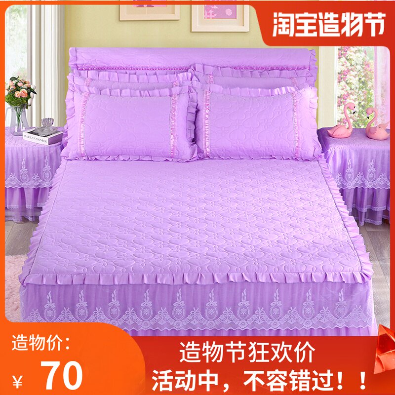 韩版蕾丝夹棉床裙加厚花边床罩床套1.5m1.8米床保护席梦思防滑套