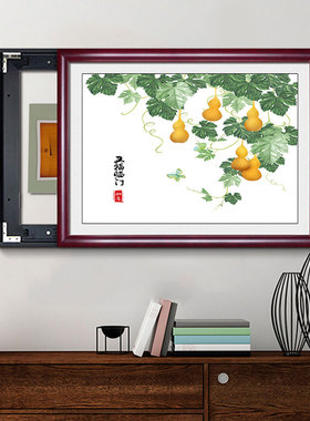 中式电表箱装饰画五福临门遮挡箱电闸盒客厅免打孔推拉式葫芦挂画
