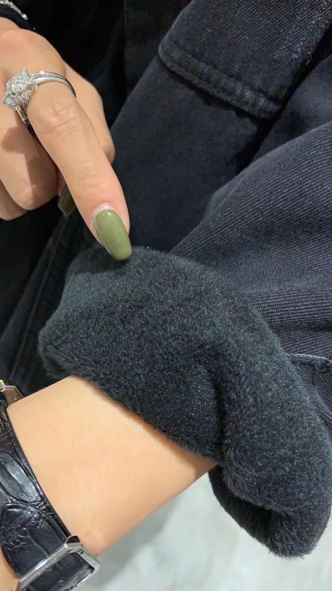 n东1108黑色牛仔外套女加绒加厚新款宽松百搭保暖棉衣女装上衣 潮