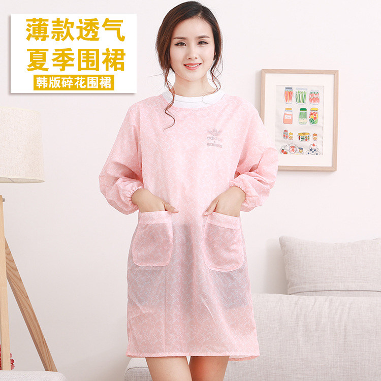 夏季长袖围裙超薄款透气罩衣大人厨房防水时尚外套女夏天工作轻。图片