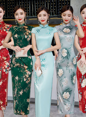新式真丝长款旗袍夏装2021年新款年轻款少女改良T版连衣裙日常网