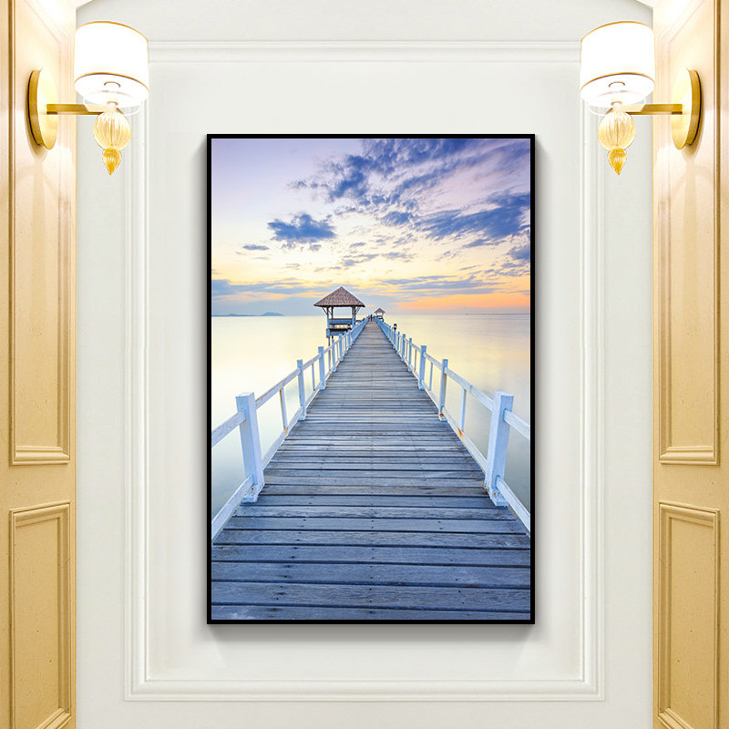 入户玄关装饰画现代走廊过道壁画画竖单幅挂画风景海景