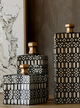 雨彤家居创意现代风描金绘画陶瓷罐 家居客厅装饰