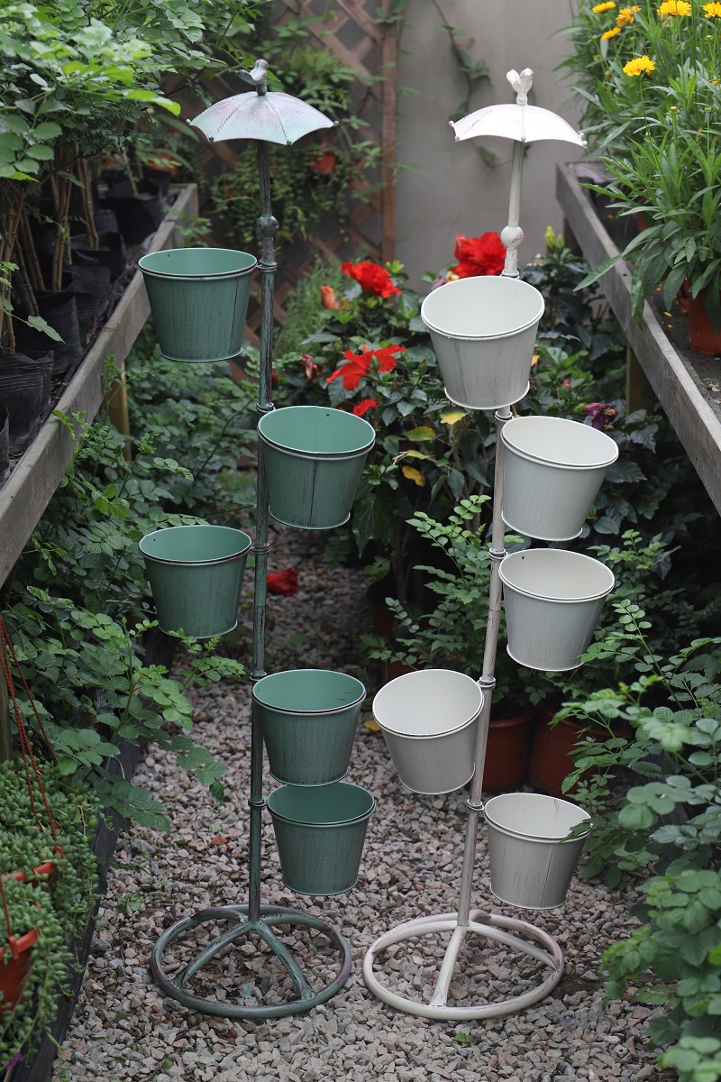铁艺小鸟雨伞旋转五连桶花盆花园庭院抬高花架复古做旧风格耐用