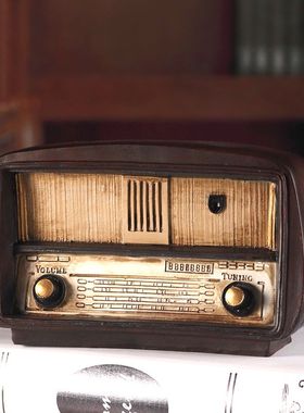 复古怀旧老式收音机模型摆件树脂装饰做旧工艺品店铺橱窗桌面摆设