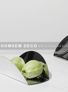 简约现代轻奢金属果盘托盘创意软装饰品家居样板房间Y客厅桌面摆