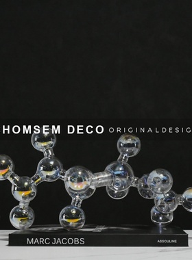 现代轻奢创意七彩l玻璃多分子摆件样板间售楼处电视柜软装饰品摆